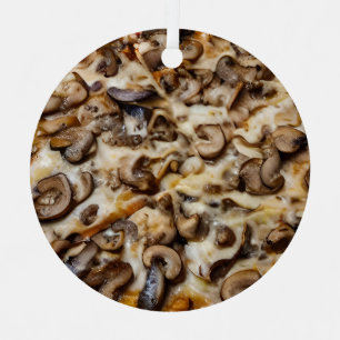 Have a Fungi Christmas! Funny Mushroom Pizza Pun Metal Tree Decoration
