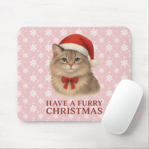 Have a Furry Christmas Cute Santa Siberian Kitten Mouse Pad