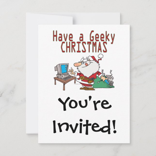 have a geeky christmas santa computer tech invitation (Front)