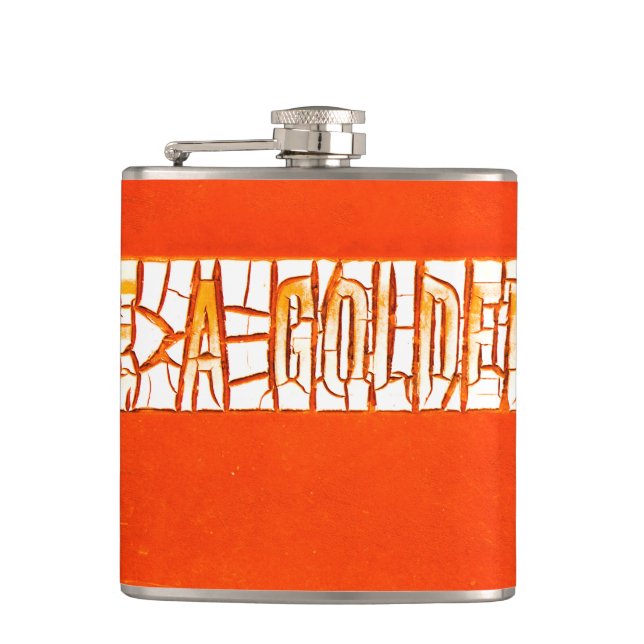 "Have A Golden Day" Rustic Peeling Paint Hip Flask (Front)