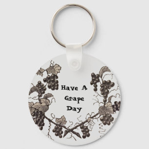 Have a Grape Day Vintage Sketch Leaves Fruit Pun Key Ring