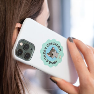 Have a great caturday! Turquoise cartoon manga cat iPhone 11 Case