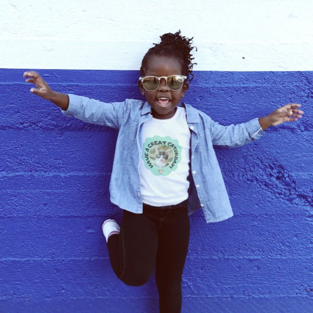 Have a great caturday! Turquoise custom cat photo T-Shirt (Creator Uploaded)