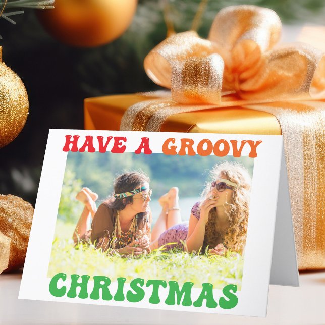 Have a Groovy Christmas Cute Hippie Photo Holiday Card (Creator Uploaded)