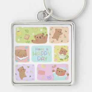 Have A Happy Day: Cute Teddy Bear Illustration Key Ring