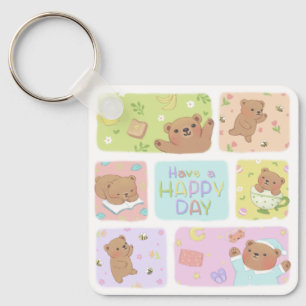 Have A Happy Day: Cute Teddy Bear Illustration Key Ring