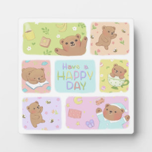 Have A Happy Day: Cute Teddy Bear Illustration Plaque
