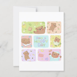 Have A Happy Day: Cute Teddy Bear Illustration Postcard