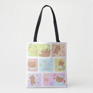 Have A Happy Day: Cute Teddy Bear Illustration Tote Bag