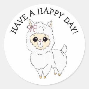 Have a Happy Day Little Llama Classic Round Sticker