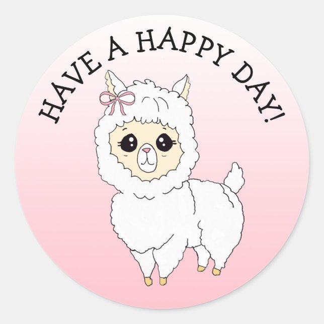 Have a Happy Day Little Llama Classic Round Sticker (Front)