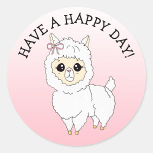Have a Happy Day Little Llama Classic Round Sticker