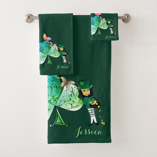 "Have a Happy St. Patrick's Day"Leprechaun  Bath T Towel Set (Insitu)