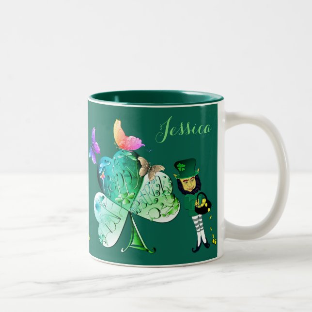 "Have a Happy St. Patrick's Day"Leprechaun   Two-Tone Coffee Mug (Right)