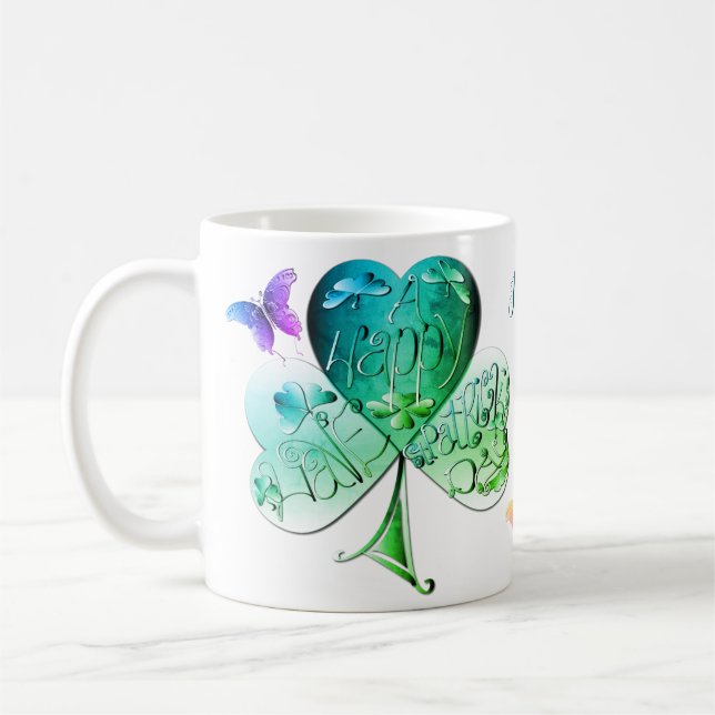 "Have a Happy St. Patrick's Day" Shamrock Coffee Mug (Left)