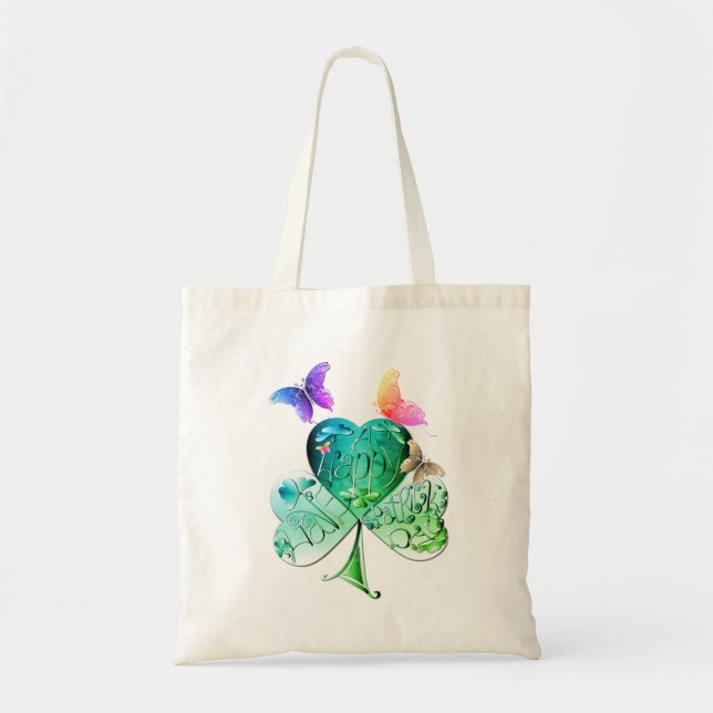 "Have a Happy St. Patrick's Day" Shamrock Tote Bag (Front)