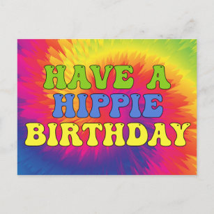 Have a Hippie Birthday Tie Dye Cute Colourful 70s Postcard