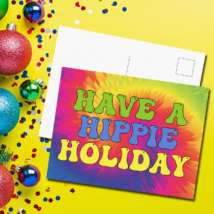 Have a Hippie Holiday Tie Dye Cute Colourful 70s Postcard