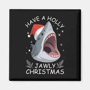 Have A Holly Jawly Christmas Funny Shark Santa Hat Magnet
