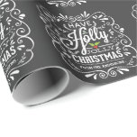 Have A Holly Jolly Christmas Chalkboard Holiday Wrapping Paper<br><div class="desc">Rustic chalkboard motif Holly Jolly Christmas personalised holiday gift wrapping. Festive and fancy chalkboard style swirly frame with white chalk-art typography on blackboard background and trendy retro mix of hand-lettered styles, decorated with frosty foliage and holly berries. Add your name or custom greetings to create unique theme to wrap up...</div>