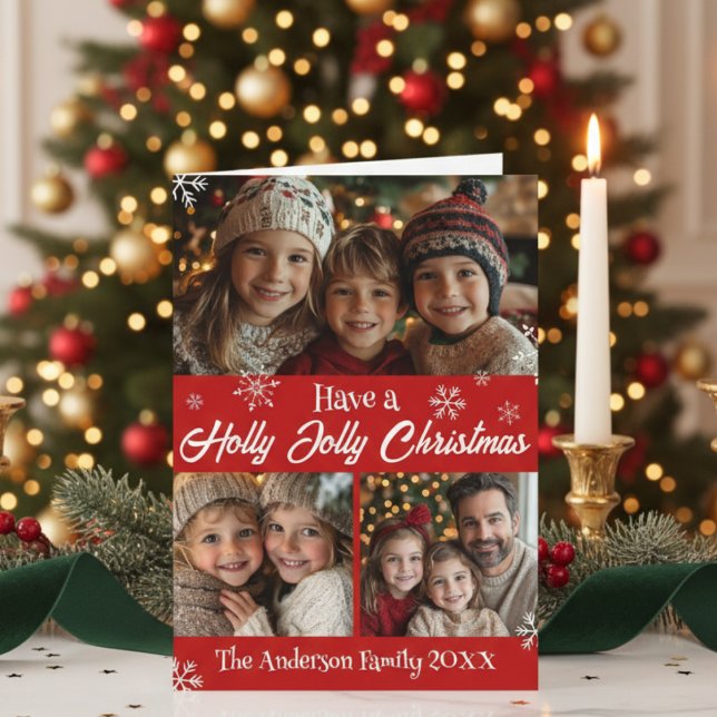 Have A Holly Jolly Christmas Family Photo Collage Holiday Card (Have A Holly Jolly Christmas Family Photo Collage Holiday Card)