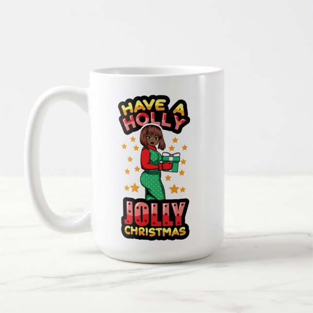 Have A Holly Jolly Christmas Pajama Melanin X-mas  Coffee Mug (Left)