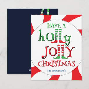 Have A Holly Jolly Christmas Peppermint Swirl Elf Holiday Card