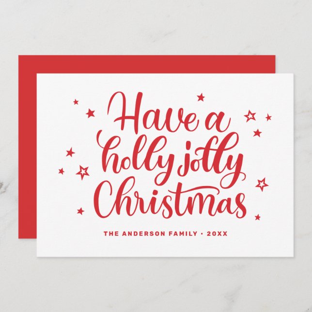 Have a holly jolly Christmas. Red winter script Holiday Card (Front/Back)