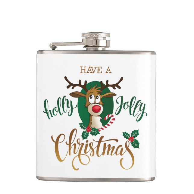 Have A Holly Jolly Christmas Reindeer | Holidays Hip Flask (Front)