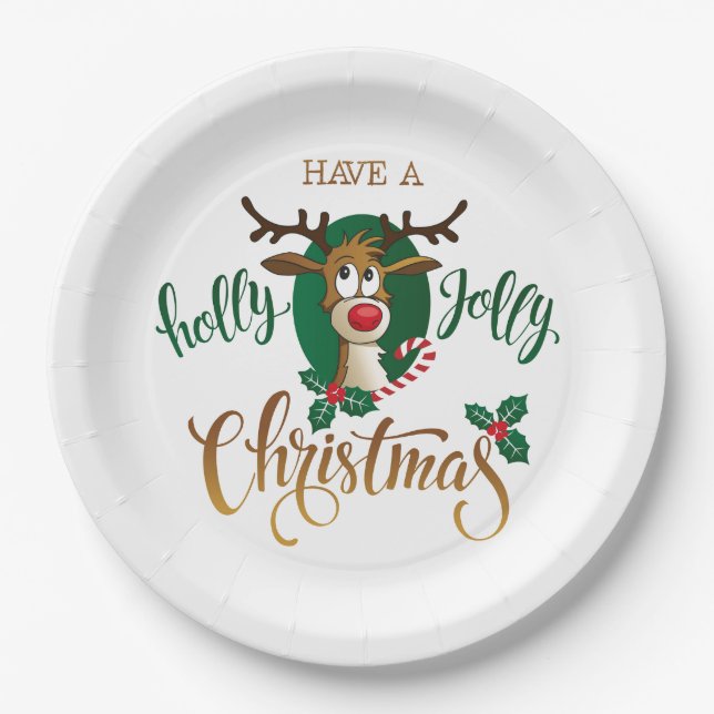 Have A Holly Jolly Christmas Reindeer | Holidays Paper Plate (Front)