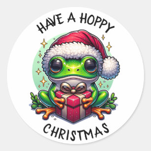 Have a Hoppy Christmas Frog Pun Classic Round Sticker