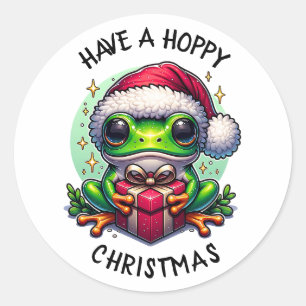 Have a Hoppy Christmas   Frog Pun Classic Round Sticker