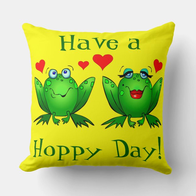 Have a Hoppy Day Cute Cartoon Frogs Cushion (Front)