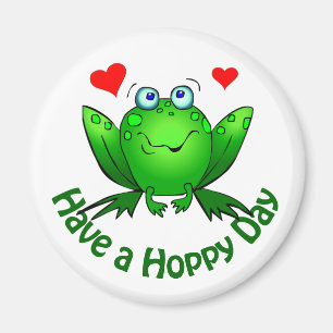 Have a Hoppy Day Cute Green Frog w Hearts Magnet