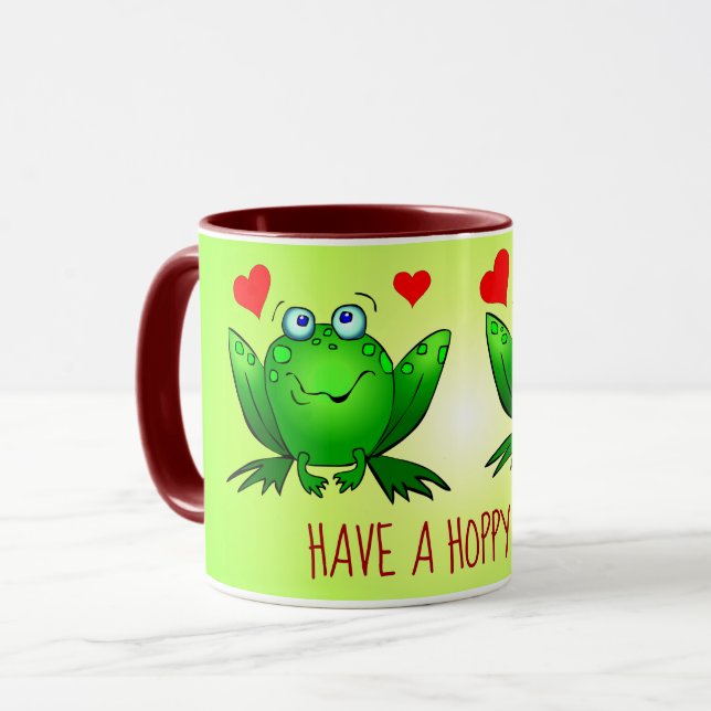 Have a Hoppy Day Fun Cute Cartoon Frogs Hearts Mug (Front Left)