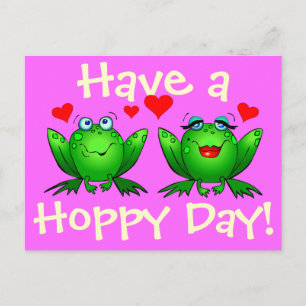 Have a Hoppy Day Happy Cartoon Frogs Postcard