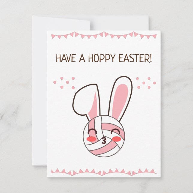 Have a Hoppy Easter Volleyball Cute Kawaii Rabbit Holiday Card (Front)
