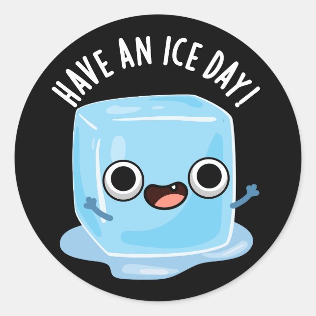 Have A Ice Day Funny Ice Cube Pun Dark BG Classic Round Sticker (Front)