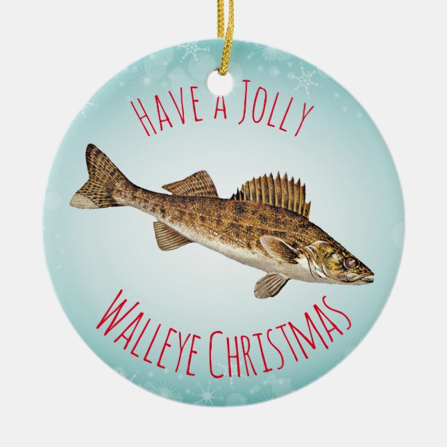 "Have a Jolly Walleye Christmas" Ceramic Ornament (Front)