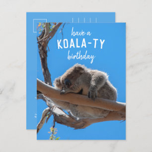Have a Koala-ty Birthday, Funny Blue Postcard