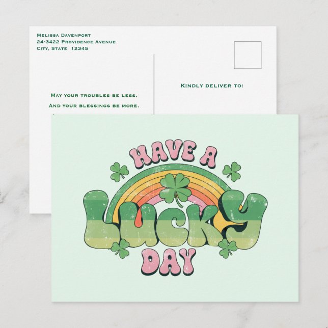 Have a Lucky Day Retro Style St. Patrick's Day Holiday Postcard (Front/Back)