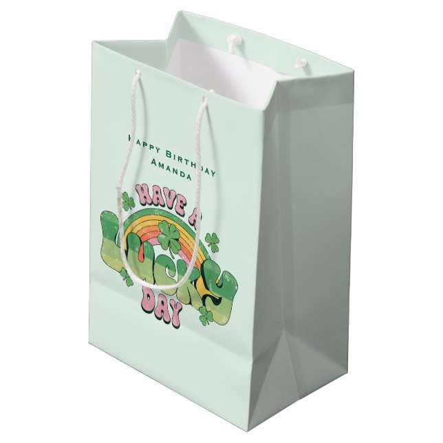 Have a Lucky Day Retro Typography Birthday Medium Gift Bag (Back Angled)