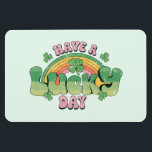 Have a Lucky Day Retro Typography Magnet<br><div class="desc">Flexible Magnet with a St. Patrick's Day themed image. A retro grunge style design which says: Have a lucky day. With a colourful rainbow behind. Words written in a fat rounded retro style vibe. Pink and green colours.</div>
