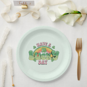 Have a Lucky Day Retro Typography Paper Plate
