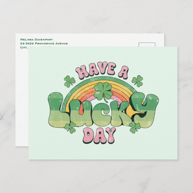 Have a Lucky Day Retro Typography Thank You Postcard (Front/Back)
