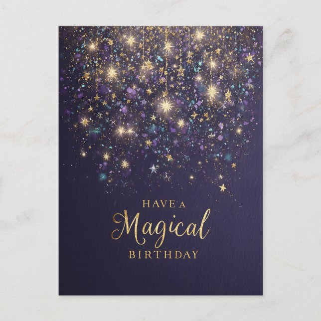 "Have a Magical Birthday" with Glitter and Stars Postcard (Front)