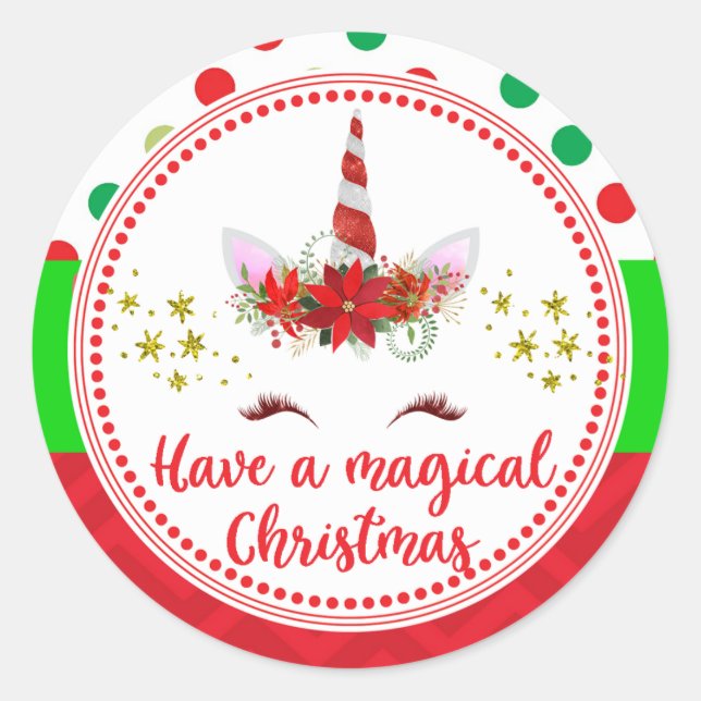 Have a Magical Christmas Holiday Card Circle Classic Round Sticker (Front)