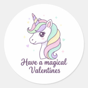 Have A Magical Valentine Pastel Rainbow Unicorn Classic Round Sticker