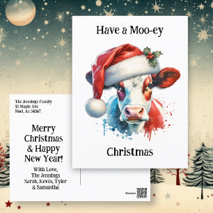 Have a Merry Christmas   Funny Cow in Santa Hat Postcard