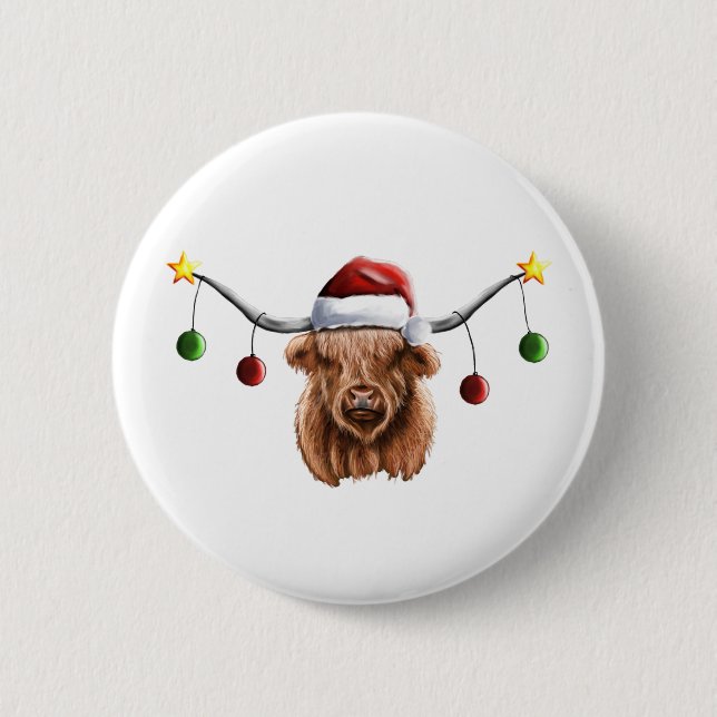 Have a Merry Hielan Coo Christmas 6 Cm Round Badge (Front)